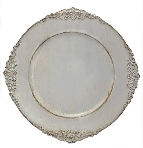 Vista 9 de Tiger Chef Platos Base Redondos Vintage Gris Antiguo para Platos, Platos Base de Recepción de Boda para Configuraciones de Mesa, Platos Base