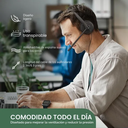 Vista 5 de Yealink UH34 Lite Wired Headset,USB-A, Noise Canceling Mic,in-Line Controls Mono-Oreja