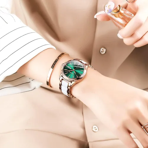 Vista 4 de OLEVS Reloj automático de cara grande para mujer, reloj de vestir automático acentuado con diamantes para mujer, cristal de zafiro resistente al