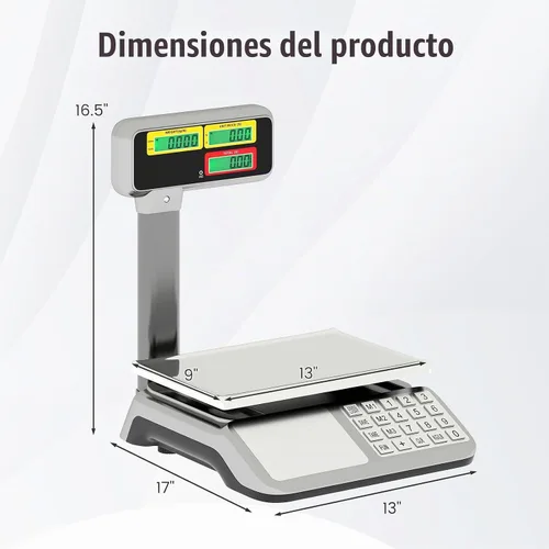 Vista 8 de S AFSTAR Báscula de cálculo de precios con pantalla de poste, báscula comercial de alimentos de 88 lb con plataforma de acero inoxidable, batería