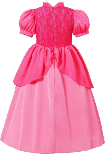 Vista 2 de BOMLY Disfraz de princesa melocotón para niñas, disfraces de cosplay de Halloween con accesorios para niños pequeños 2t, 3t 4t