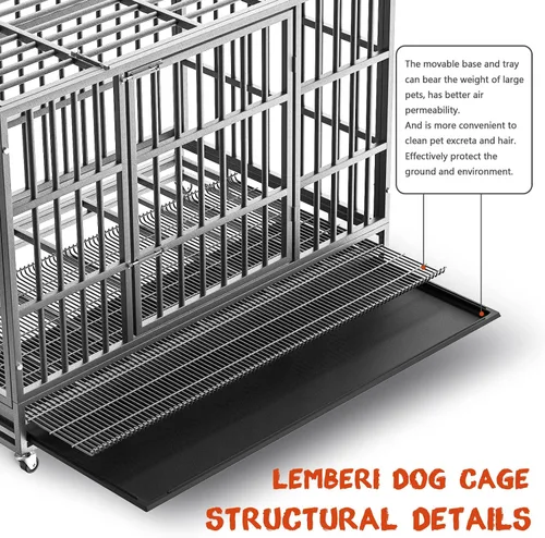 Vista 3 de LEMBERI - Jaula para perro indestructible y resistente de 48/38 pulgadas, a prueba de escapes con ruedas bloqueables, doble puerta para evitar