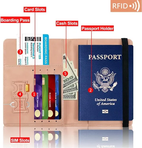 Vista 3 de Passport Holder,Pink Passport Wallet, Passport Cover Case, Leather Waterproof Rfid Blocking Travel WalletTravel Cover Case for Passport for Women