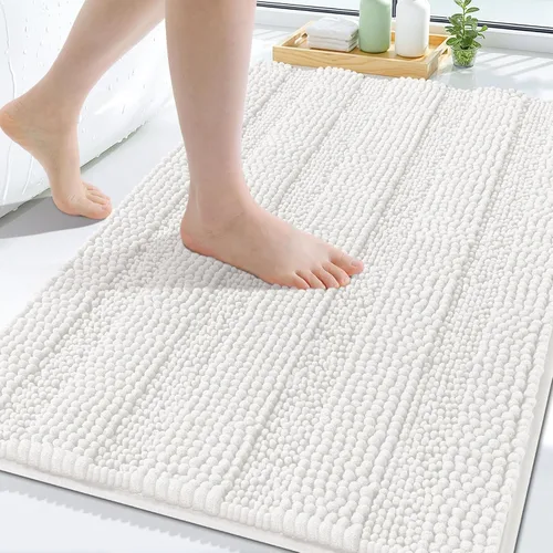 Vista 100 de Grandaily Alfombras de baño de felpilla a rayas de 24 x 16 pulgadas, extra gruesas y suaves, absorbentes, parte trasera de goma, alfombra de ducha