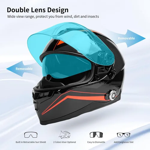 Vista 5 de Casco de cara completa FreedConn para motocicleta con Bluetooth 5.0 integrado, intercomunicador de 2 vías, con clasificación FMVSS-218, comunicación