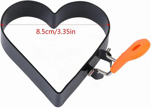 Vista 2 de Anillos de huevo profesionales, 3.5 pulgadas en forma de corazón, anillos de tortilla de acero inoxidable, antiadherentes, molde para panqueques