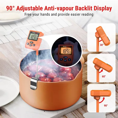 Vista 6 de ThermoPro TP511 - Termómetro digital de dulces con clip para olla, termómetro programable de lectura instantánea para carne de alimentos con sonda