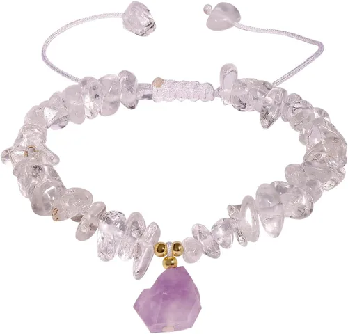 Vista 11 de Jewever Chip Reiki - Pulsera de cristal de cuarzo rosa con amatista cruda para mujer, cristales curativos y piedras preciosas para yoga, meditación