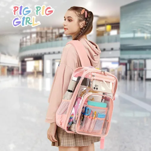 Vista 2 de PIG PIG GIRL Mochila transparente homologada por estadios, resistente, correas de hombro más anchas. Perfecta para eventos, trabajo, viajes