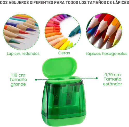 Vista 2 de Sonuimy Sacapuntas manuales, 4 sacapuntas manuales, doble agujero, compacto, de color, sacapuntas de mano para niños con tapa, adultos, estudiantes
