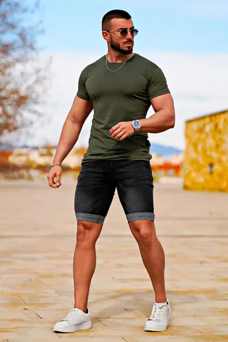 Vista 7 de GINGTTO Pantalones cortos de mezclilla para hombre Gris carbón