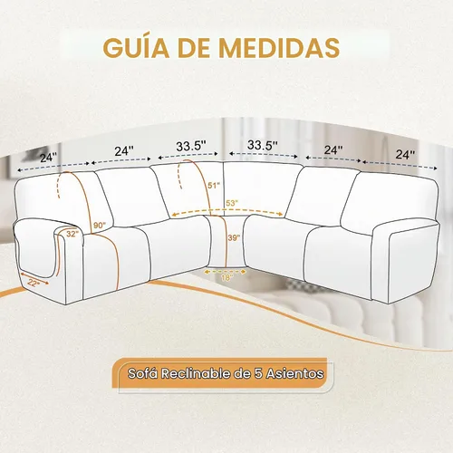 Vista 2 de HDCAXKJ 100% Fundas impermeables para sofá seccional reclinable en forma de L, funda de sofá reclinable acolchada lavable, fundas de esquina