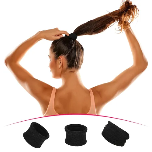 Vista 5 de EBOOT 20 piezas de gomas elásticas de algodón grandes para cabello, bandas para cola de caballo, cintas para la cabeza para cabello grueso, pesado