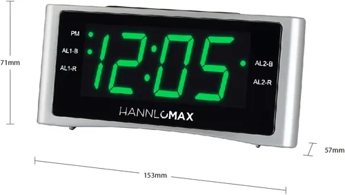 Vista 3 de HANNLOMAX Radio despertador HX-148CR, radio FM, pantalla de 1.4", carga USB Reloj digital, alarma dual, pantalla LED verde de 1.4 pulgadas