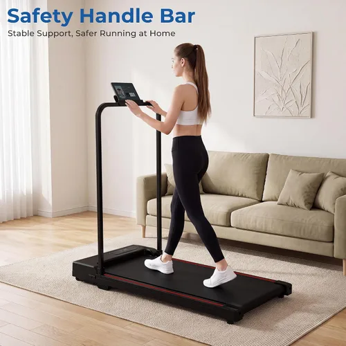 Vista 2 de Walking Pad, Treadmill with Handle Bar Foldable Treadmills for Home Indoor Under Desk Portable Compact Electric Walk Pads Small Spaces Office Rojo