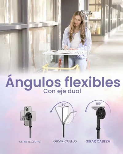 Vista 5 de KraftGeek Trípode magnético para teléfono con palo selfie automático de 66'' para iPhone MagSafe – con control remoto, trípode portátil para Negro