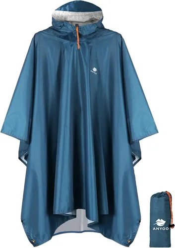 Vista 32 de ANYOO Poncho de lluvia con capucha para adultos impermeable ligero abrigo de lluvia para hombres mujeres chaqueta de lluvia reutilizable para Verde