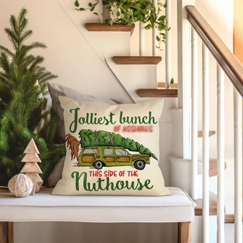 Vista 4 de Selmad Juego de 4 fundas de almohada para vacaciones de Navidad, 16 x 16 pulgadas, funda de cojín iluminada con diseño de Clark de Navidad