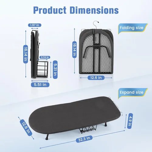 Vista 2 de Tabla de planchar de mesa, pequeña tabla de planchar plegable con soporte de hierro, mini tabla de planchar portátil para espacios pequeños, mesa