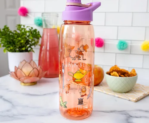 Vista 5 de Silver Buffalo Botella de agua con iconos de princesas de Disney con tapa de rosca, 28 onzas