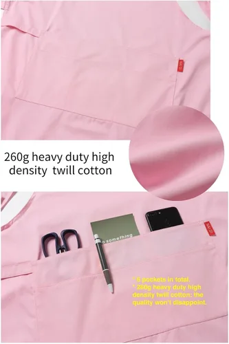 Vista 35 de Jeelow Delantal de cocina de algodón o sarga de algodón para hombres y mujeres, ajustable con bolsillos ajustables