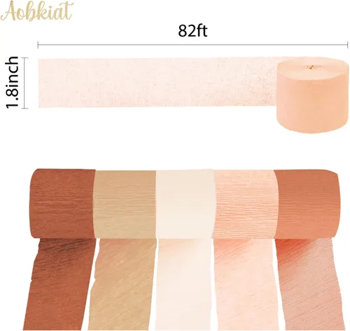 Vista 5 de AOBKIAT Decoraciones de fiesta boho de otoño, 5 rollos de papel crepé marrón y naranja polvoriento, serpentinas de fiesta para el día de Acción