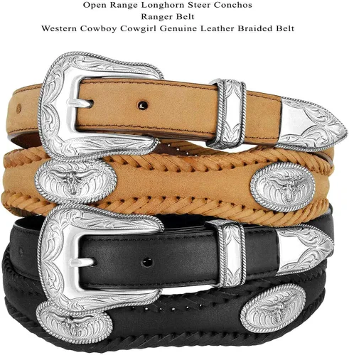 Vista 2 de Longhorn SteerGold Star Conchos Ranger Cinturón Western Cowboy Cowgirl Cuero Genuino Cinturón Trenzado, Tamaño Hasta 60 pulgadas