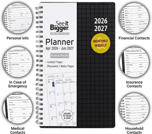 Vista 5 de PlanAhead See IT Bigger - Planificador mediano mensual/semanal y bolígrafo personalizable (negro)