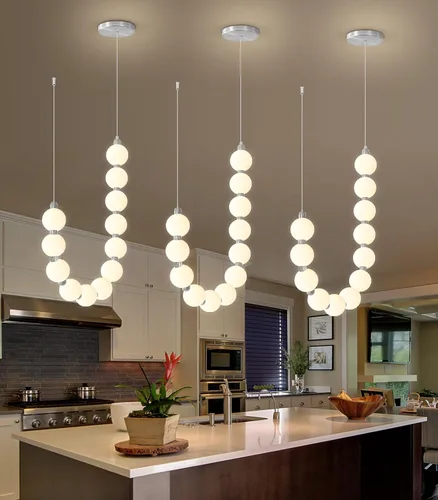 Vista 14 de Candelabros modernos LED regulables, bolas de acrílico, iluminación colgante de techo para sala de estar, comedor, dormitorio, luces colgantes