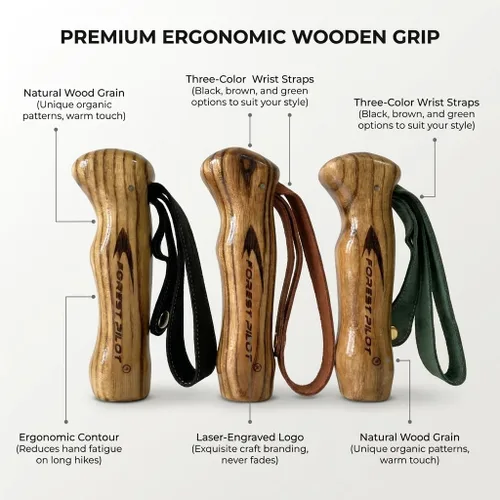 Vista 2 de FOREST PILOT Bastón de trekking – 1 unidad de madera de sasafrán ajustable y desmontable para senderismo o bastón