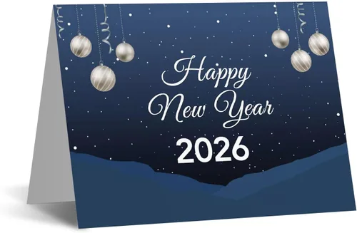 Vista 7 de Tarjetas de felicitación de feliz año nuevo 2026 – Nochebuena azul nevada de invierno, Navidad, Año Nuevo, vacaciones, saludos, invitaciones