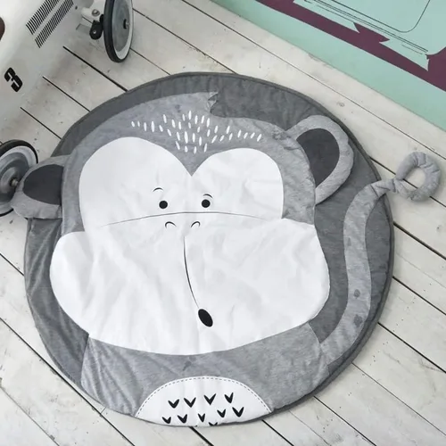 Vista 2 de Poowe Alfombra de bebé mono de algodón para gatear alfombra redonda para bebé, alfombra de juego para bebé, alfombra de bebé de mono, decoración