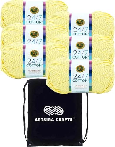 Vista 75 de Lion Brand 24/7 Algodón Blanco 761-100 (6-Carrillos - Mismo Lote de Tinta) Hila Gruesa Media #4 de Algodón para Crochet y Tejido con Bolsa