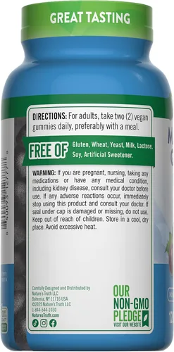 Vista 7 de Nature's Truth Gomitas de glicinato de magnesio para adultos 200 mg 120 unidades Sabor a uva Suplemento vegano, sin OMG y sin gluten