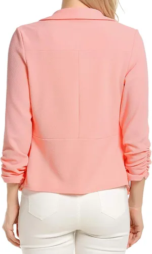 Vista 3 de POGTMM Blazer de manga 34 para mujer, chaqueta de cárdigan con frente abierto, chaqueta de trabajo y oficina
