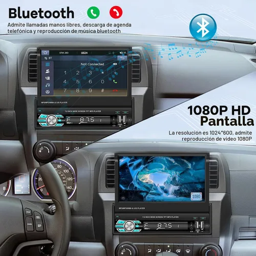 Vista 4 de Estéreo de coche con pantalla abatible Single Din con Carplay inalámbrico y Android Auto, pantalla táctil de 7 pulgadas, 1 Din, compatible