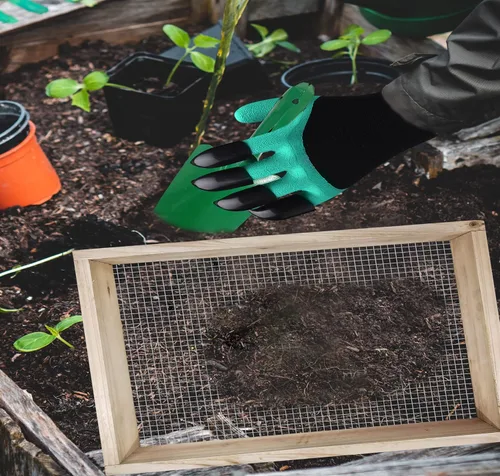 Vista 9 de Tamiz de tierra, tamiz de suciedad para jardinería, tamiz de compost, tamiz de jardín, tamiz de madera ligera para rocas, tamiz de tamiz de pantalla