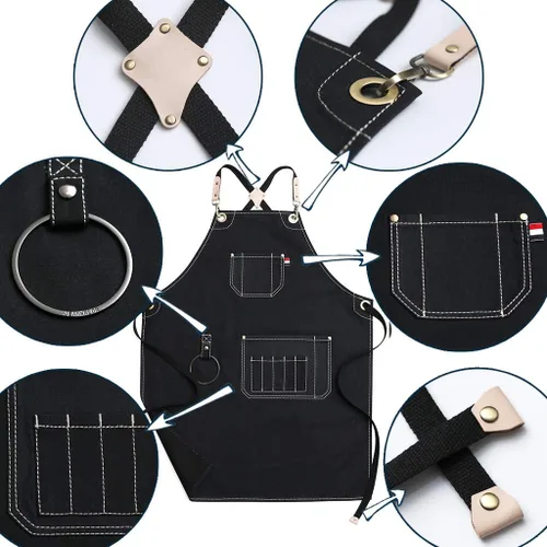 Vista 2 de Jeanerlor - Delantal de trabajo de lona con bolsillos, correas cruzadas en la espalda, diseño hasta XXXL