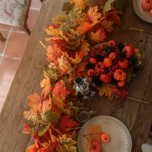 Vista 7 de PARTY JOY 6 guirnaldas de hojas de naranja, guirnalda de Halloween de 5.6 pies, hoja de arce artificial, para colgar en otoño, decoración de Acción