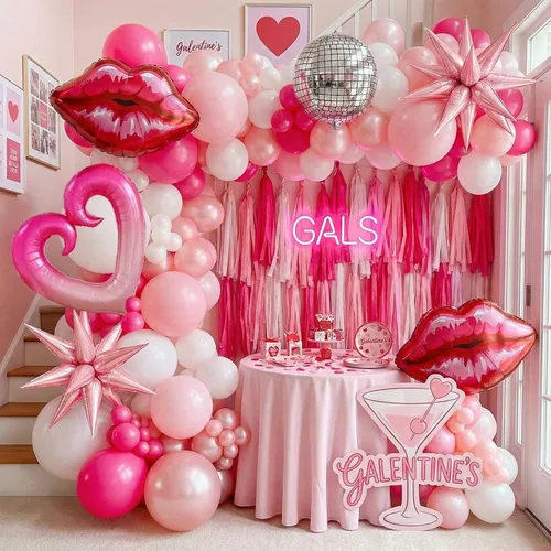 Vista 10 de Kit de arco de guirnalda de globos rosa y rojo, 108 piezas con globos de labios de estrella de aluminio para niñas, mujeres, cumpleaños, día