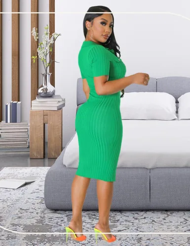 Vista 8 de Vestido de manga corta de punto con cuello en V para mujer, sexy, elegante, cómodo