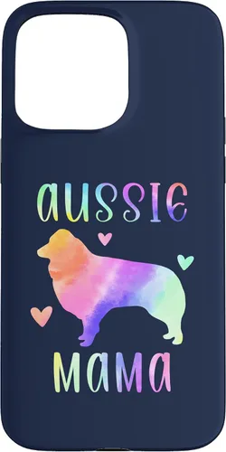 Vista 28 de iPhone 16 Aussie Mama Australian Shepherd Mom Rainbow Watercolor Case