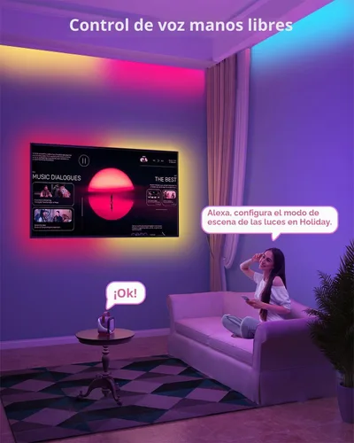 Vista 8 de Tira de luces LED RGB+IC, luz LED Bluetooth inteligente para dormitorio, tiras LED que cambian de color con 44 modos de escena (6.6 pies)