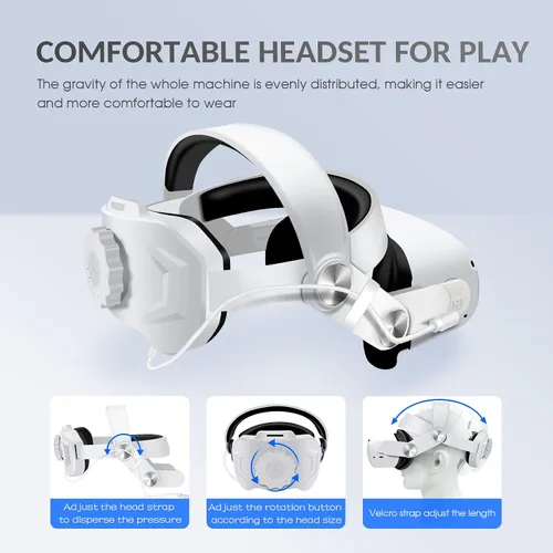 Vista 4 de QWOS Head Strap with 5200mAh Battery for Oculus Quest 2 - Extend 4hrs Playtime - Adjustable Elite Strap for Enhanced Support and Comfort in VR