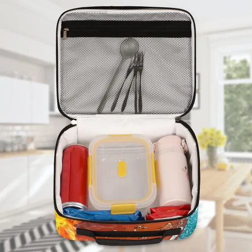 Vista 5 de Lonchera infantil para niños y niñas, diseño de fútbol americano, deportivo, color negro, bolsa de almuerzo reutilizable, pequeña bolsa enfriadora