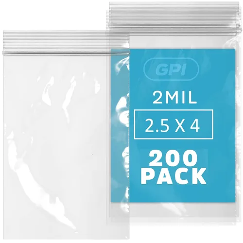 Vista 10 de GPI Paquete de 200 bolsas de plástico transparente con cremallera de 1 pulgada x 1 pulgada de grosor, bolsas de polietileno resistentes y duraderas