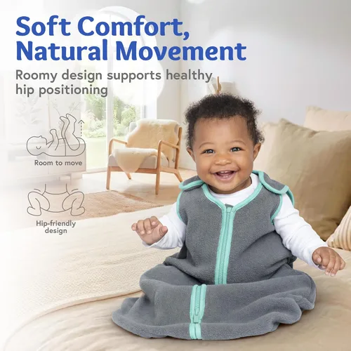 Vista 8 de Baby Deedee Sleep Nest - Saco de dormir de forro polar para bebé, gris, 6-18 meses Patented shoulder snaps and full-length zipper support easy