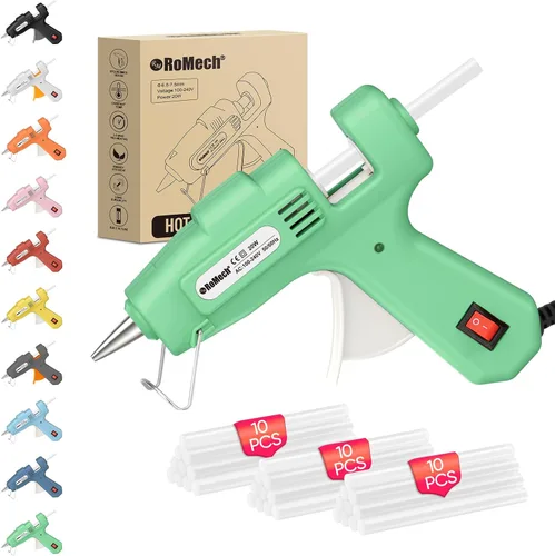 Vista 13 de ROMECH Mini pistola de pegamento caliente de 20 W con set de 30 barras de pegamento, kit de pistola de pegamento caliente de precalentamiento rápido