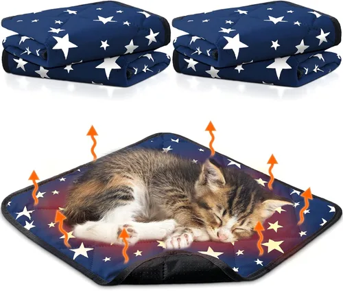 Vista 12 de Namalu Paquete de 4 camas autocalentantes para gatos, alfombrilla térmica para gatos con patrón de estrellas, suave almohadilla térmica para jaula