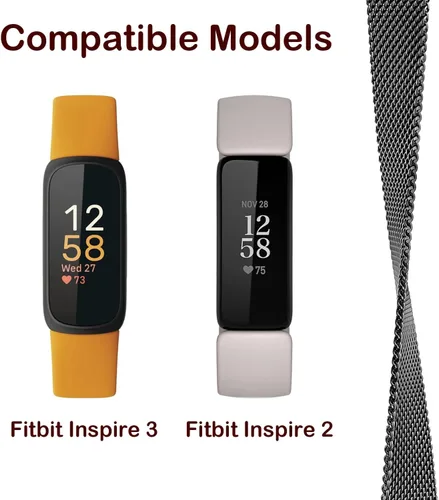 Vista 2 de Correa de metal compatible con Fitbit Inspire 3 e Inspire 2, correa de malla de acero inoxidable transpirable, correa de repuesto magnética